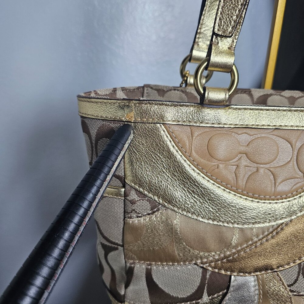 NEW Coach Y2K Gold Metallic Mosaic Patchwork Shoulder Bag Tote Purse - Picture 5 of 7